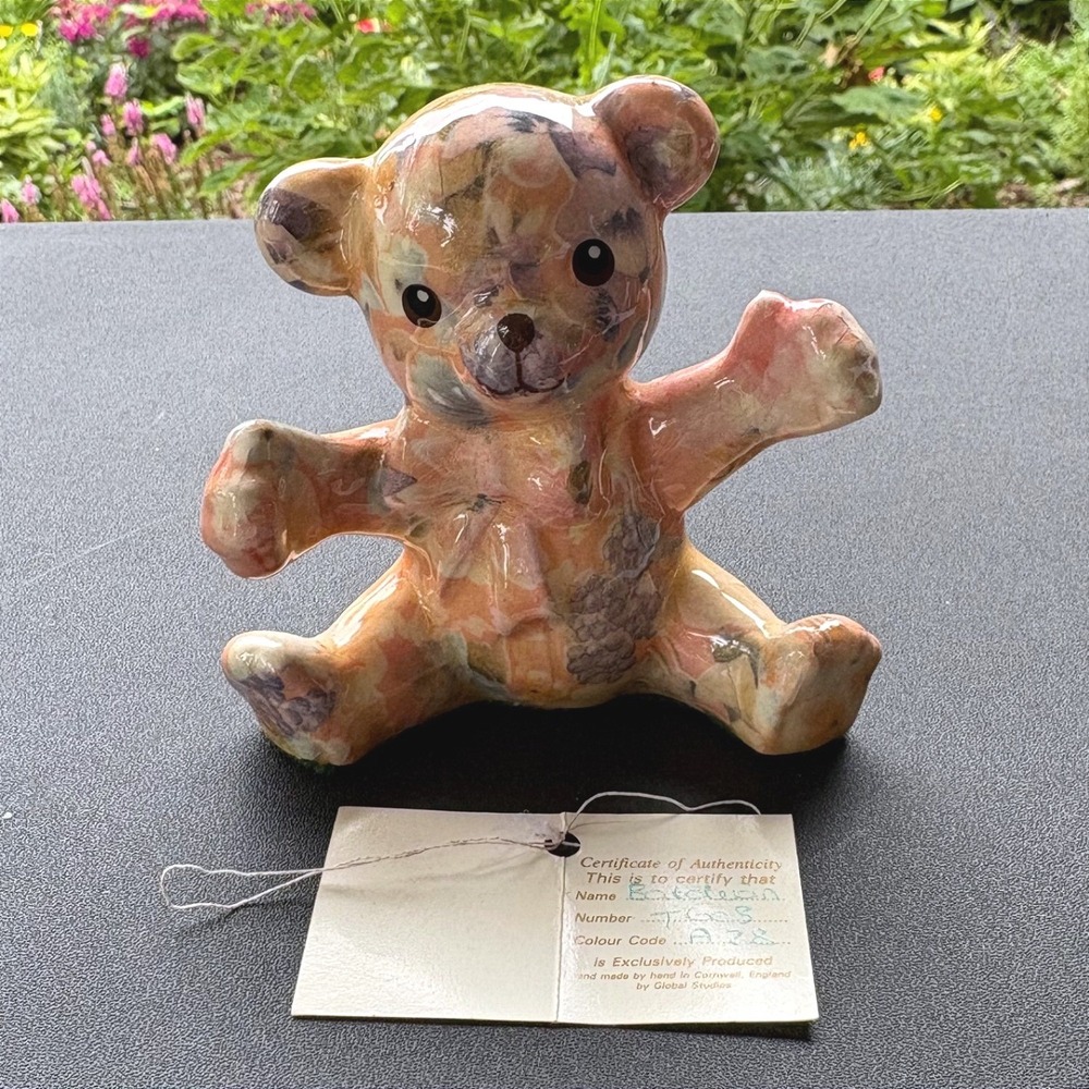 Global Studios Baldwin Teddy Bear Figurine Floral Ceramic Decoupage‎ England